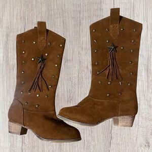Kids I Love Yokids Girls Brown Fringe Faux Suede Cowboy Boots